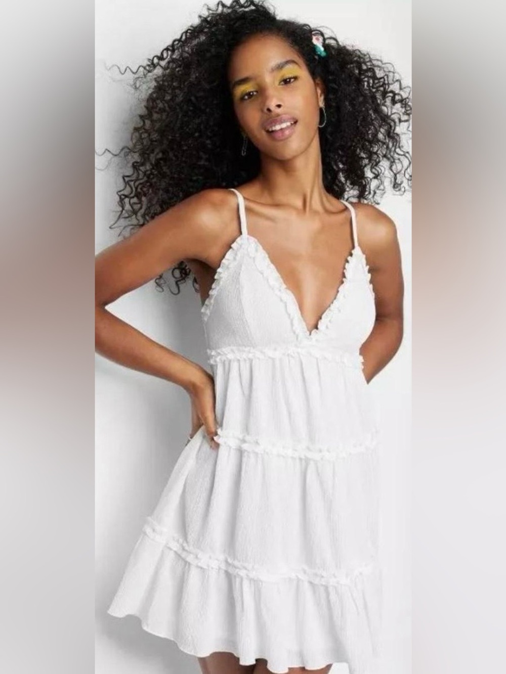 White Ruffled Mini Sundress-White Fable
